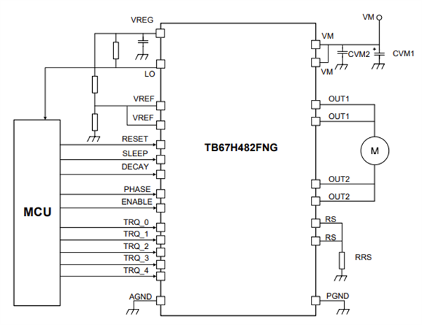 应用电路图 - Toshiba TB67H482FNG单半桥有刷电机驱动器IC